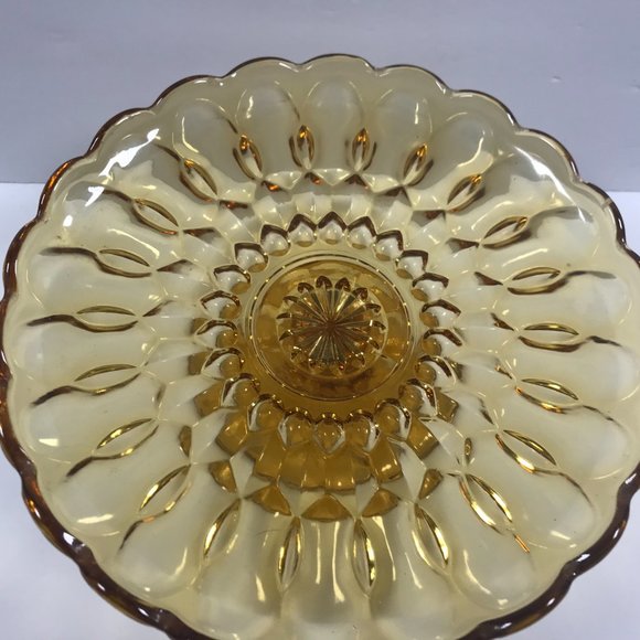 Vintage Translucent Amber glass Cake Stand w/ scalloped edges. 10 in x 4.5 in - Picture 2 of 5